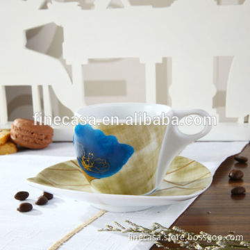 Napoli Gift Collection 100CC Hyper White Porcelain Ceramic Cup and Saucer of Blue Anemone